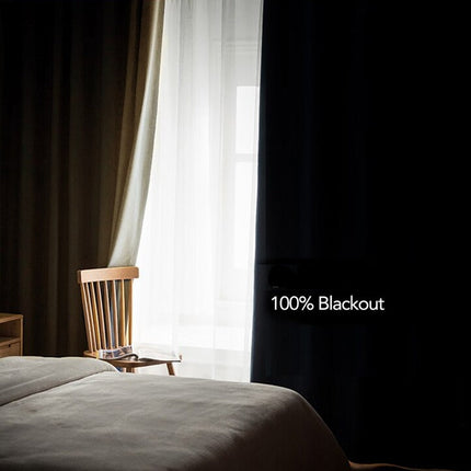 Blauer Verdunkelungsvorhang in Leinenoptik