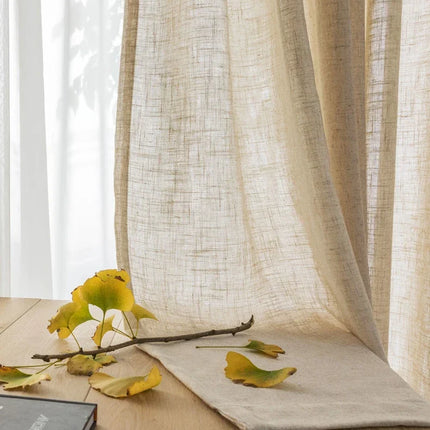 Beige Voile-Gardine in Leinenoptik