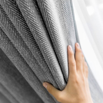 Verdunkelungsvorhang Dunkelgrau mit Fischgrätmuster