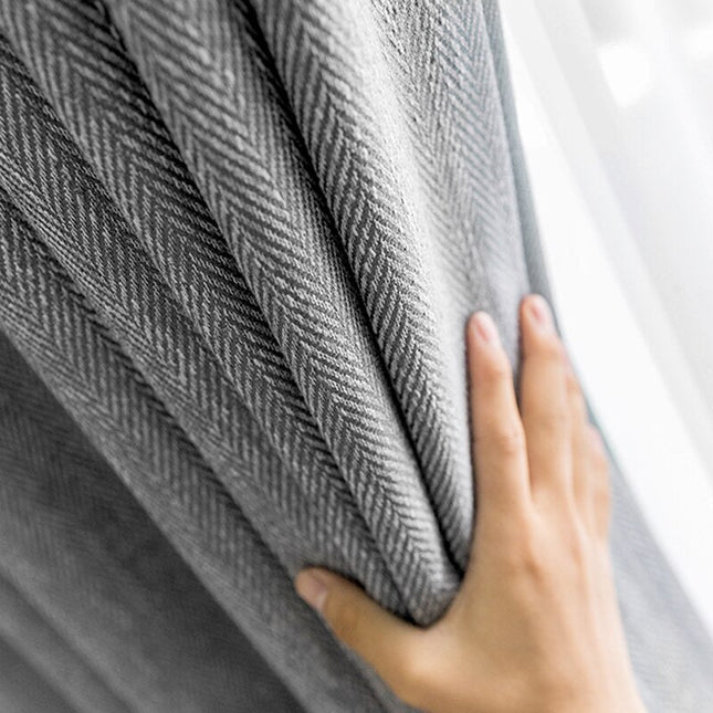 Verdunkelungsvorhang Dunkelgrau mit Fischgrätmuster