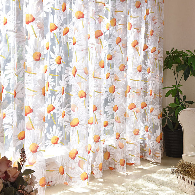 Voile Gardine mit Gänseblümchen-Muster