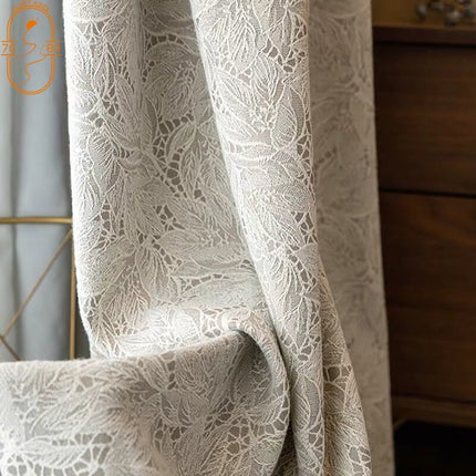 Cremeweißer Jacquard Verdunkelungsvorhang mit Spitze