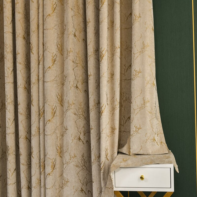 Blickdichter Vorhang mit Marmormuster Gold