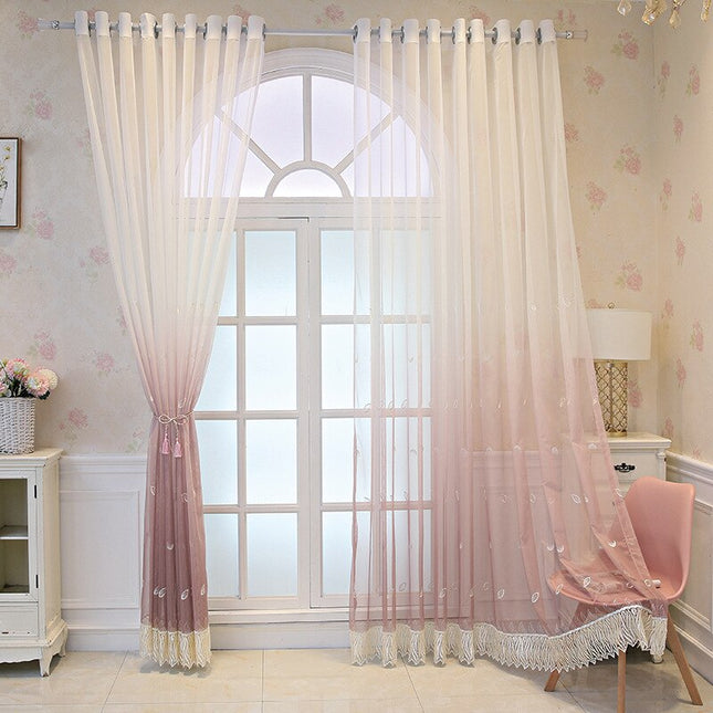 Transparente Gardine mit Fransenborte Boho-Stil