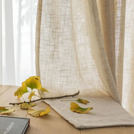 Beige Voile-Gardine in Leinenoptik