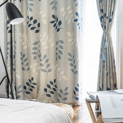 Grauer Vorhang Jamma mit blauen Blättern