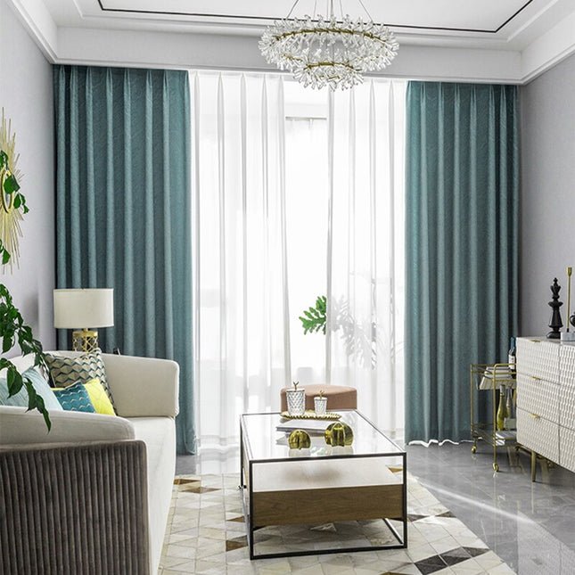 Blauer Verdunkelungsvorhang mit Wellenmuster