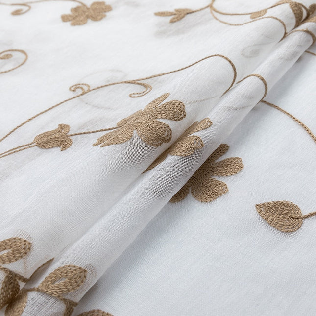 Leinenoptik Gardine mit Blumenranken Stickerei