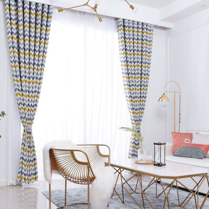 Verdunkelungsvorhang Gelb Grau mit Zickzackmuster