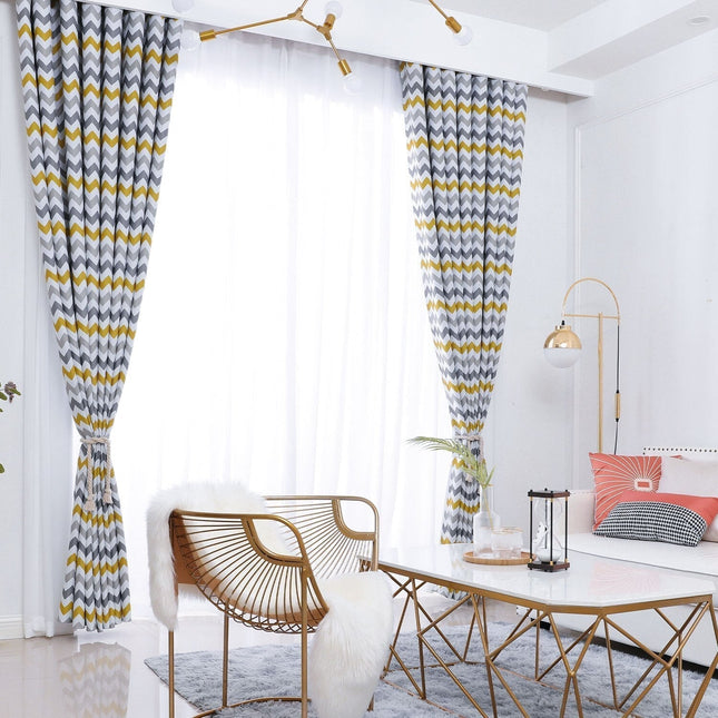 Verdunkelungsvorhang Gelb Grau mit Zickzackmuster