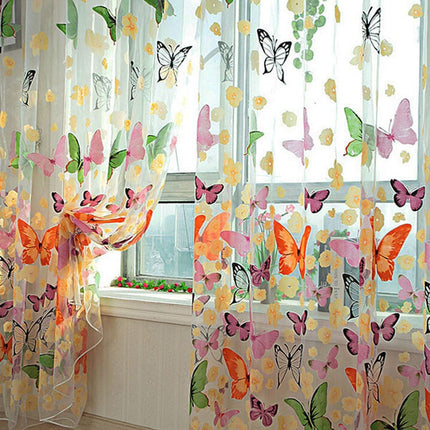 Voile Gardine mit bunten Schmetterlingen