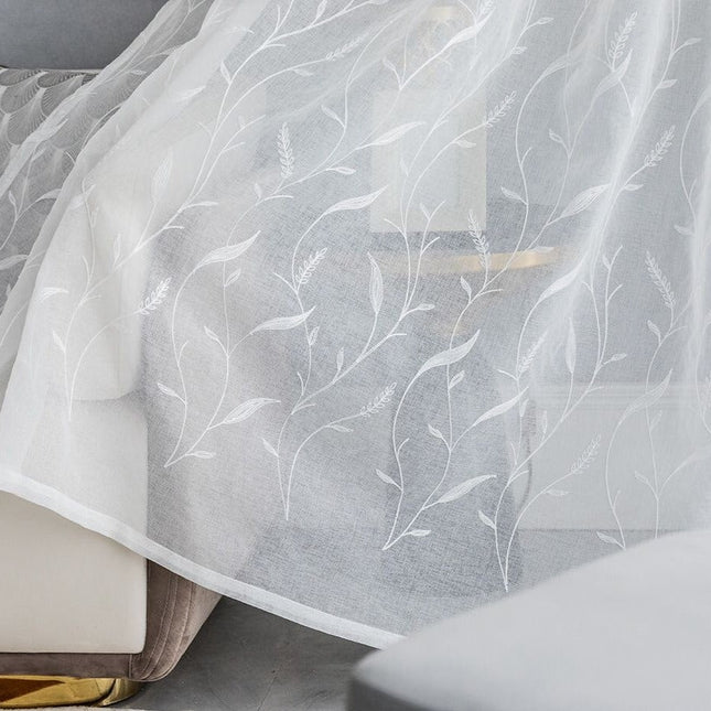 Voile Vorhang in Leinenoptik mit Stickerei