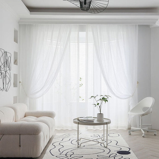 Weiße Gardine in Leinenoptik halbtransparent