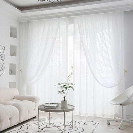 Weiße Gardine in Leinenoptik halbtransparent