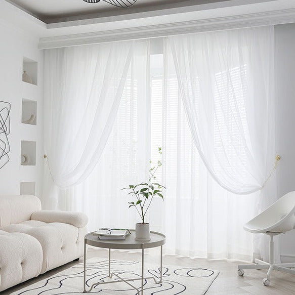 Weiße Gardine in Leinenoptik halbtransparent