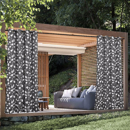 Außenvorhang Kutra wasserabweisend mit Blättermotiv