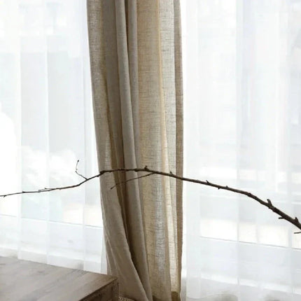 Beige Voile-Gardine in Leinenoptik