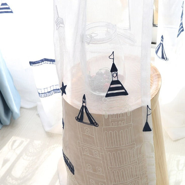 Maritime Voile-Gardine in Marineblau