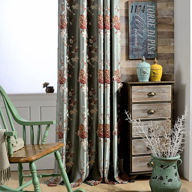 Satin Verdunkelungsvorhang mit Vintage-Blumen