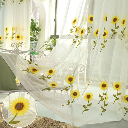 Gardine mit gestickten Sonnenblumen Küche