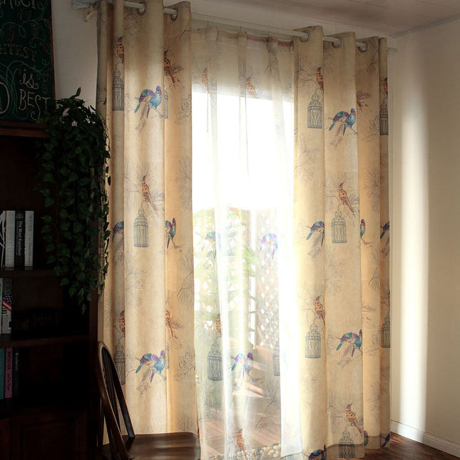 Dekorativer Vorhang mit lila Vogelmotiv