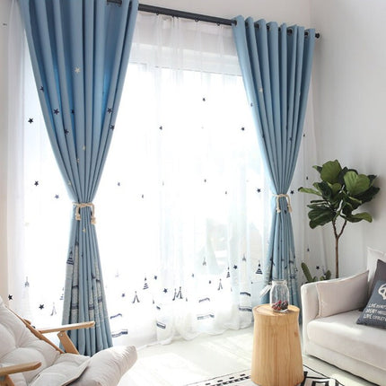 Maritime Voile-Gardine in Marineblau