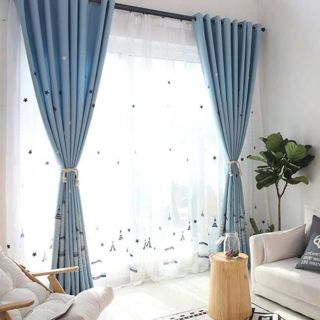 Maritime Voile-Gardine in Marineblau