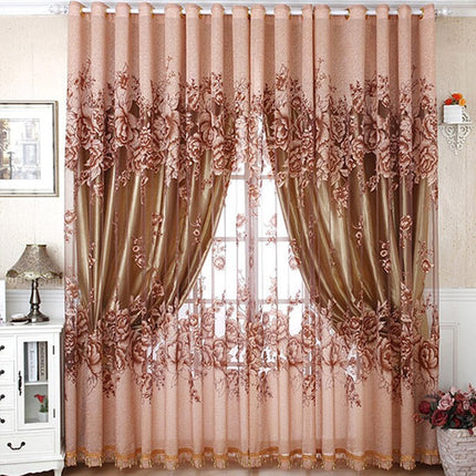 Halbtransparente Gardine mit floralem Rosenmuster