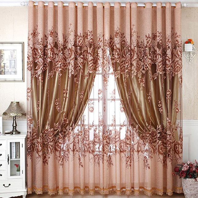Halbtransparente Gardine mit floralem Rosenmuster