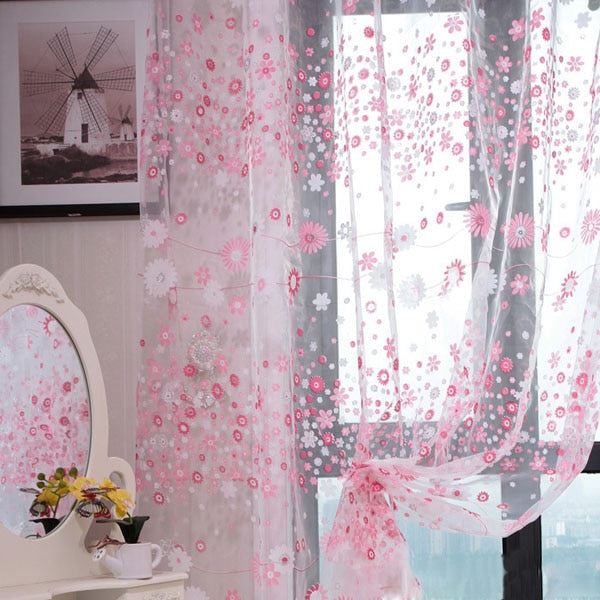 Rosa Voile Vorhang mit Blumenmuster