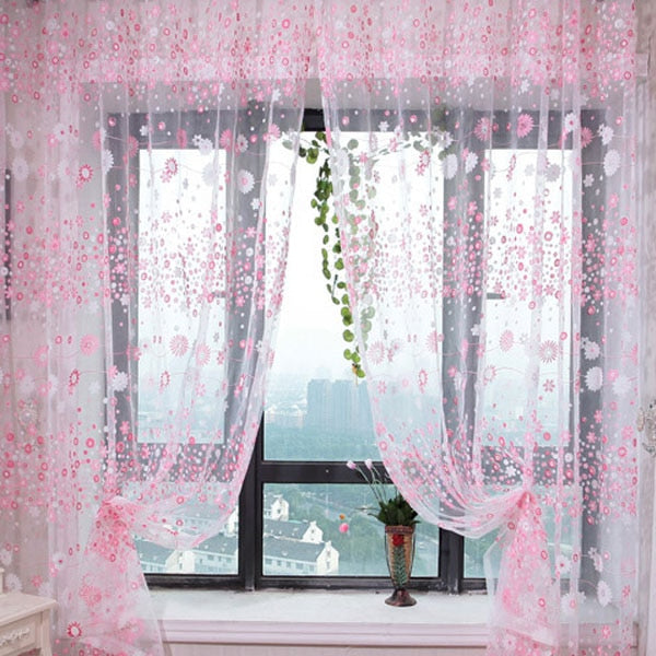 Rosa Voile Vorhang mit Blumenmuster