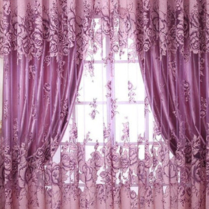 Halbtransparente Gardine mit floralem Rosenmuster