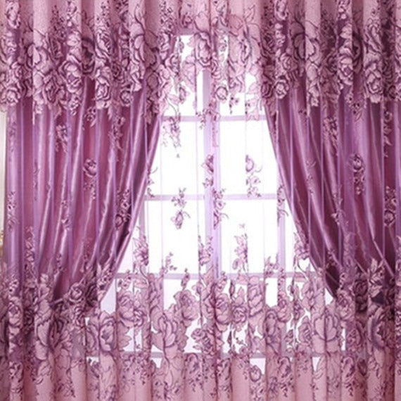 Halbtransparente Gardine mit floralem Rosenmuster