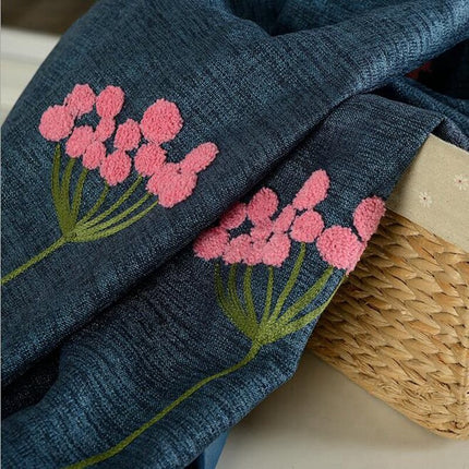 Verdunkelungsvorhang Marineblau mit Blumenstickerei