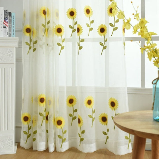 Gardine mit gestickten Sonnenblumen Küche