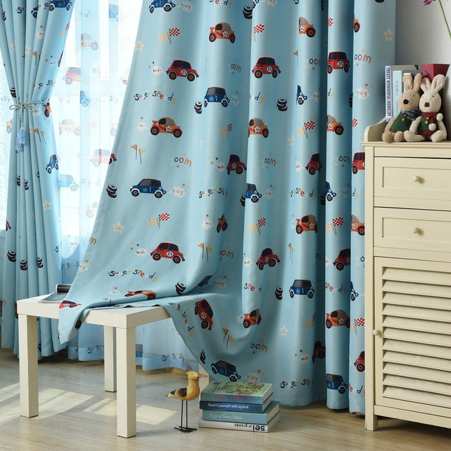Kinder Verdunkelungsvorhang Blau mit Autos