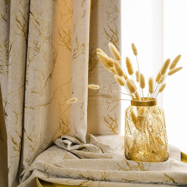 Blickdichter Vorhang mit Marmormuster Gold