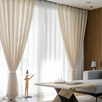 Beige Voile-Gardine in Leinenoptik