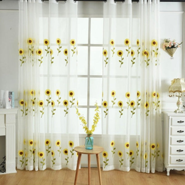 Gardine mit gestickten Sonnenblumen Küche