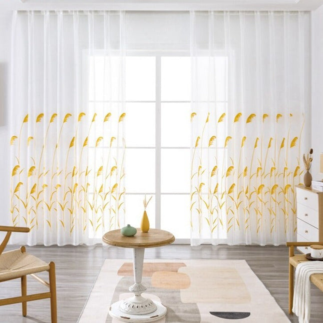 Bestickte Gardine mit Schilfgras-Motiv