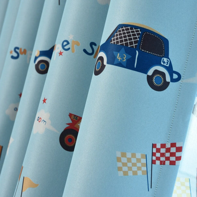 Kinder Verdunkelungsvorhang Blau mit Autos