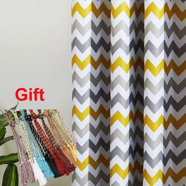 Verdunkelungsvorhang Gelb Grau mit Zickzackmuster