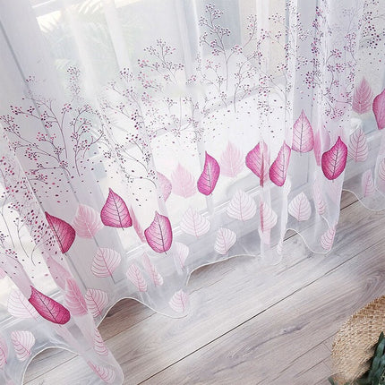 Transparente Gardine Violett mit Blättermotiv