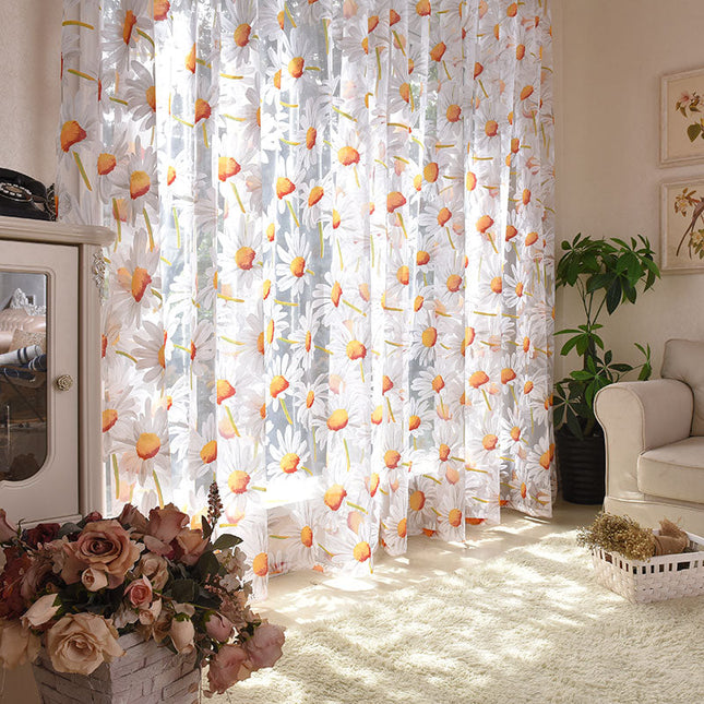 Voile Gardine mit Gänseblümchen-Muster