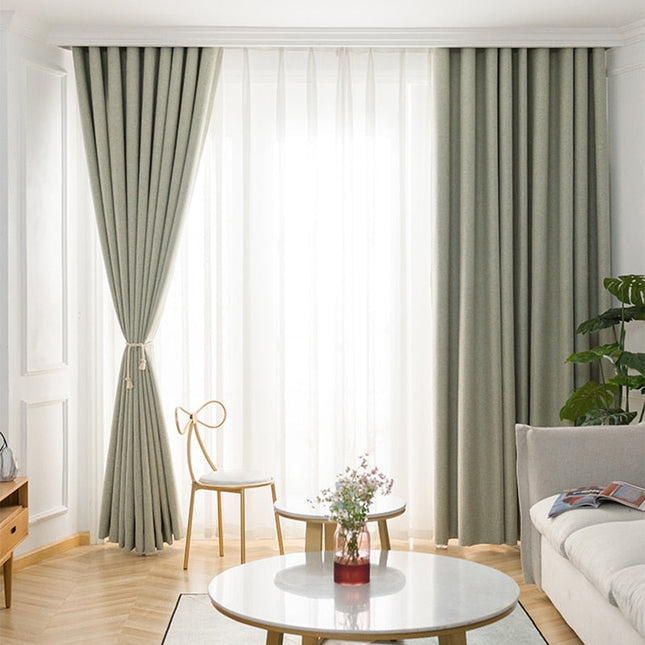 Verdunkelungsvorhang Grün in moderner Leinenoptik