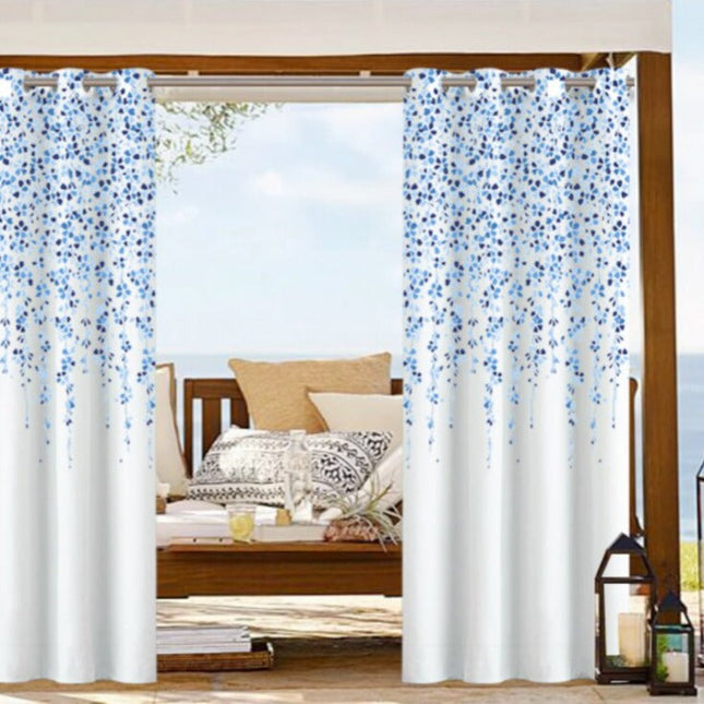 Outdoor Vorhang mit blauem Blumenmuster