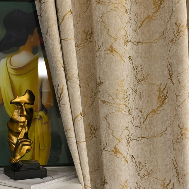 Blickdichter Vorhang mit Marmormuster Gold