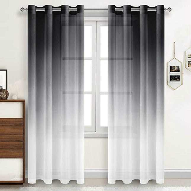 Transparente Gardine mit schwarz-weißem Farbverlauf