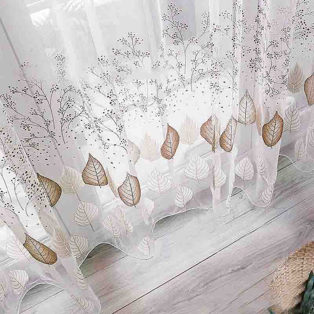 Transparente Gardine Café mit Blattmuster