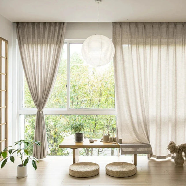 Beige Voile-Gardine mit Bordüre